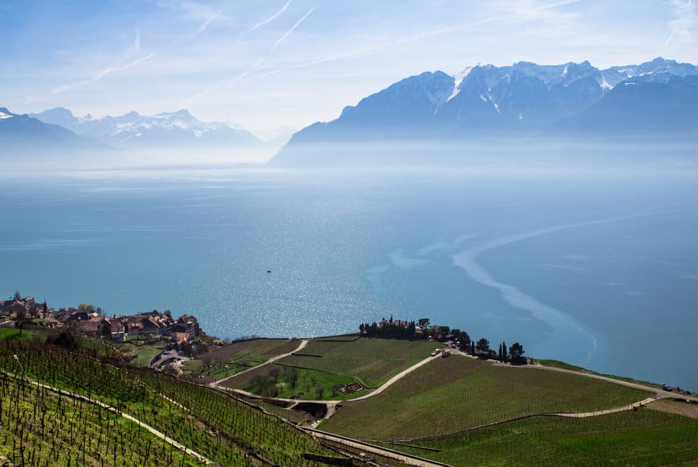 Vy över Genèvesjön, Genèves vinregion, Schweiz