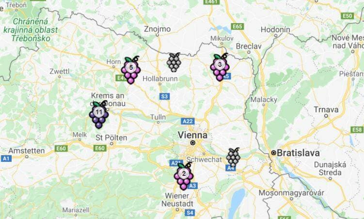 Mappa della regione vinicola della Bassa Austria