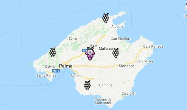 Mapa da Região Vinícola de Mallorca