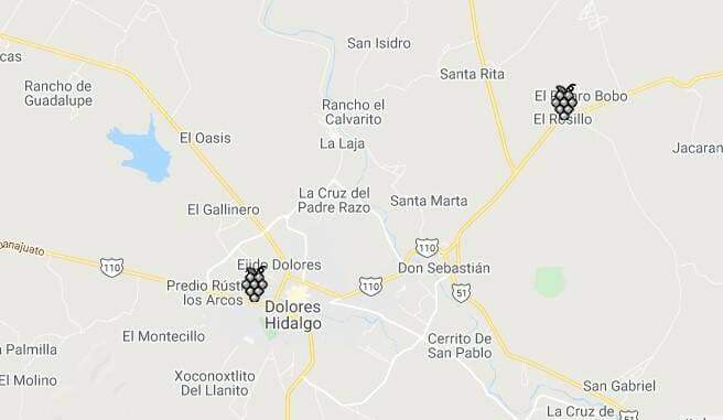 Mapa de la Región Vinícola de Querétaro