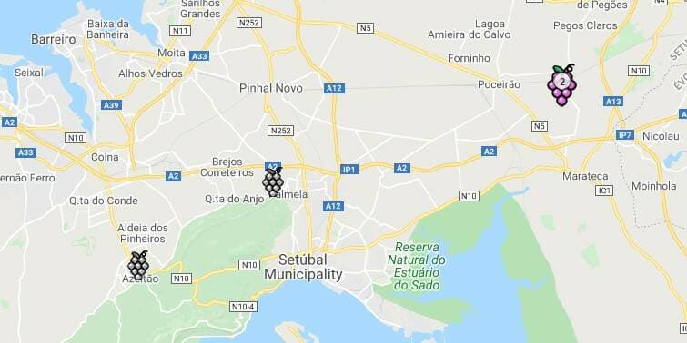 Karta över Setúbalhalvöns vinregion