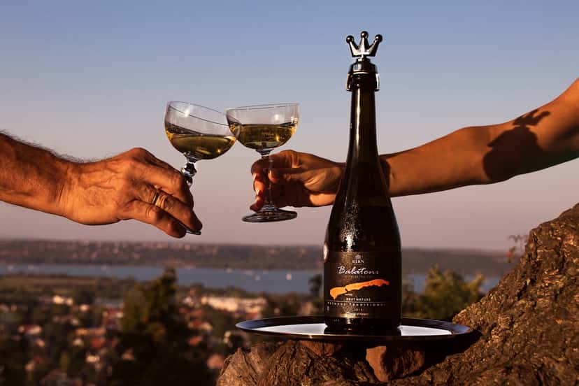 Cata de vinos espumosos en la terraza SparkArt de Kern Winery