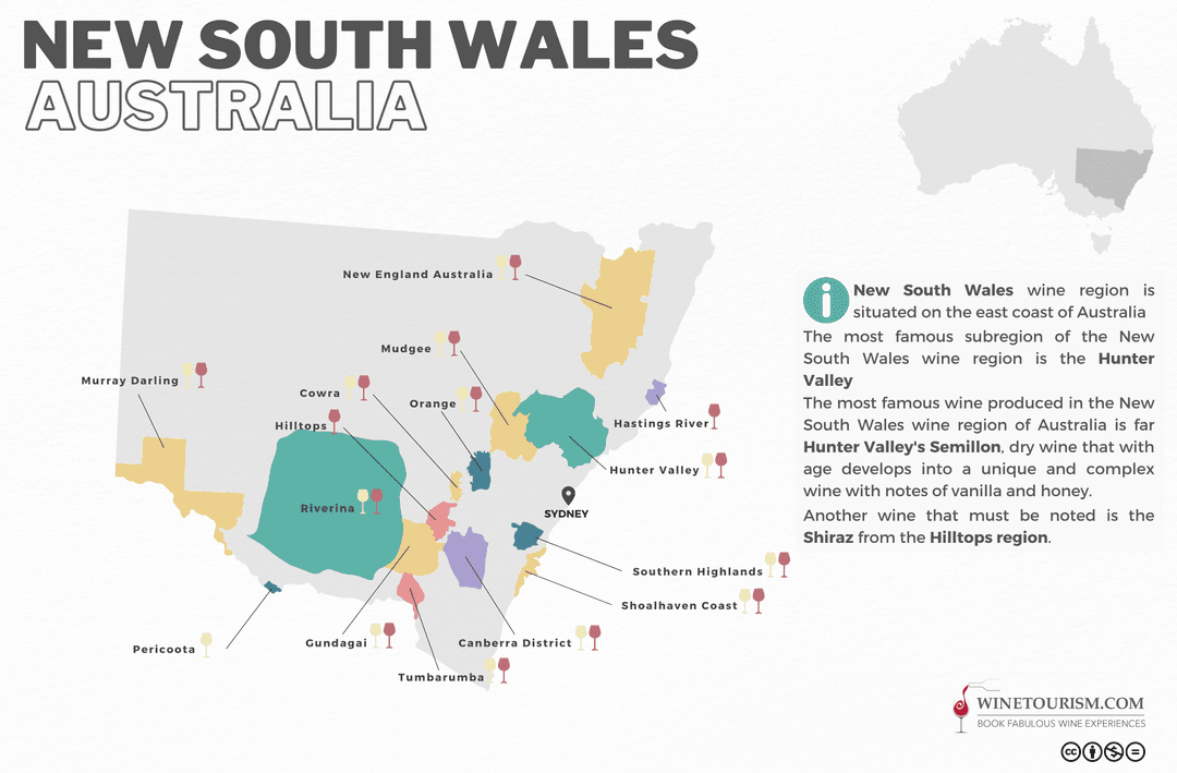 Mapa vinícola de Nueva Gales del Sur