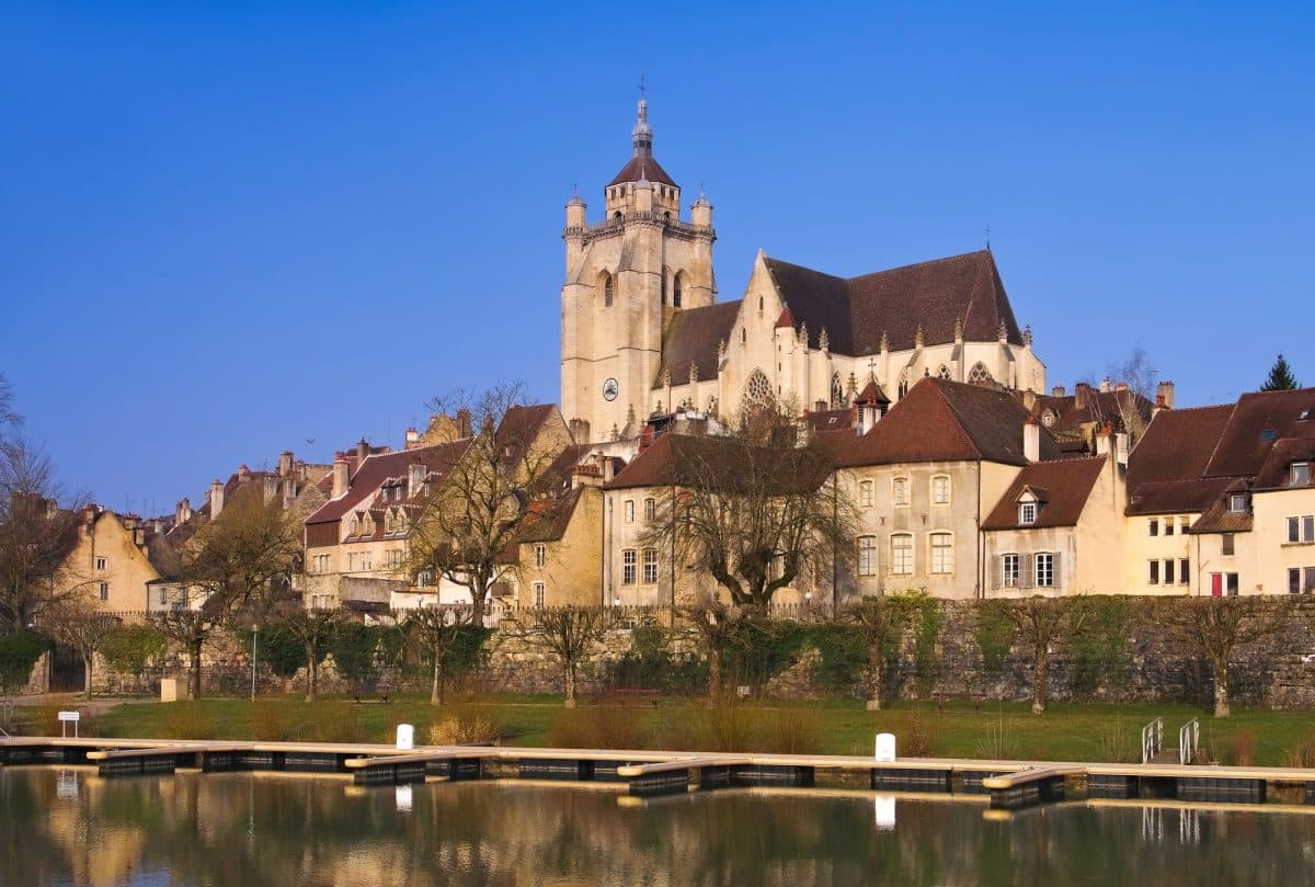 The town Dole and church in France.
Jura and Savoie travel destination